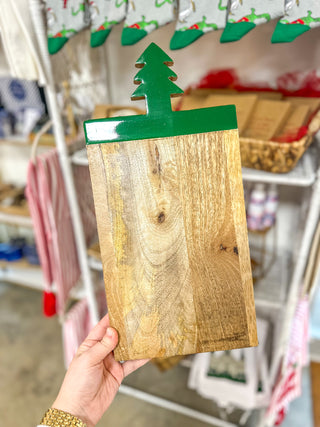 Christmas Tree Handle Serving Board Natural/Green