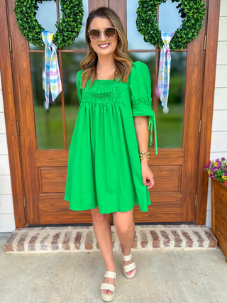 Green Dream Girl Smocked Mini Dress