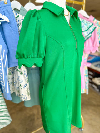Green Confident & Collected Mini Zip Dress
