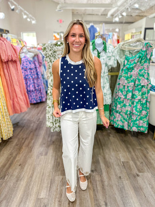 Navy Classic Dot Knit Tank