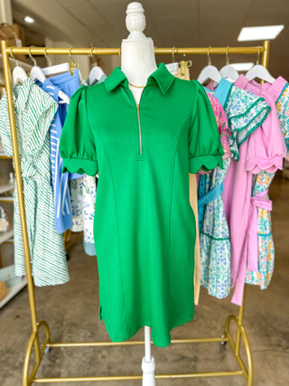 Green Confident & Collected Mini Zip Dress