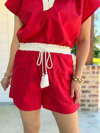 Red Summer Social Shorts Set