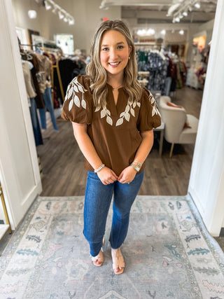 Brown Vine Embroidered Top