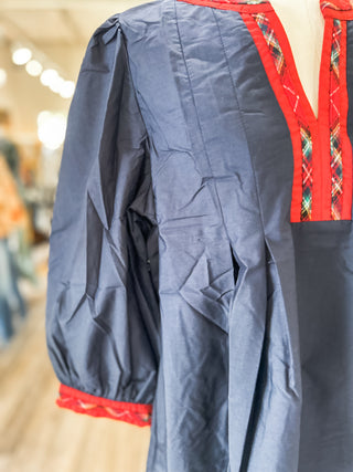 Navy Winterberry Plaid Top