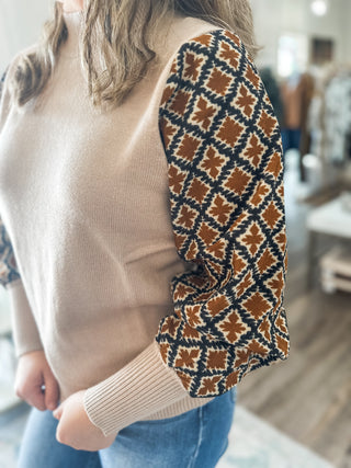 Taupe Cottage Diamond Knit Sweater Top