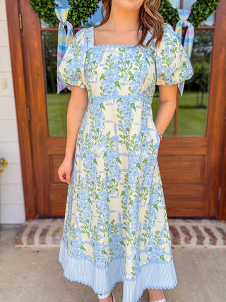 Blue & Green Sweet Wisteria Midi Dress