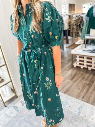 Hunter Green Garden Stroll MIDI Dress