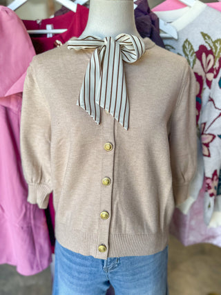 The Audrey Tie Neck Short Sleeve Sweater