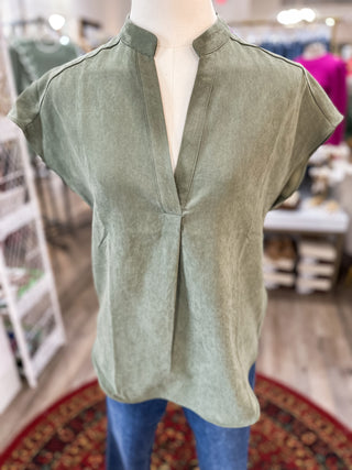 DOORBUSTER: Deep Olive Soft Matte Drop Shoulder Blouse