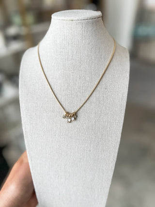Gold Chain Necklace W/ Clear Rhinestone Charms