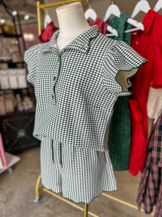 Hunter Green Charming Checkered Shorts Set