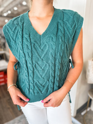Slate Green Fall Thread Cable Knit Sweater Top