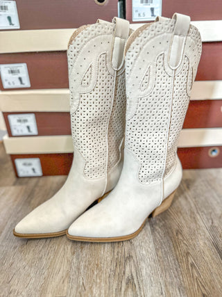 Neutral Gabby Perforated Western Boots