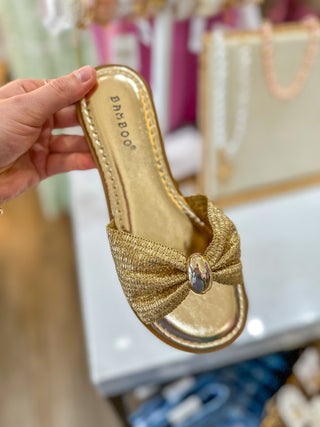 Gold Raffia Gathered Band Glitz & Glam Sandal