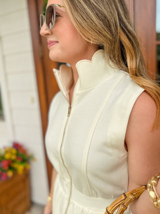 Cream On the Move Scallop Zip Mini Dress