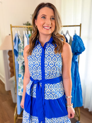 Royal Blue Nantucket Tiered Belted Maxi Dress