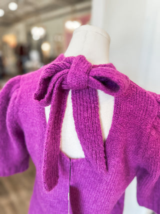 Magenta Bow Cozy Knit Sweater