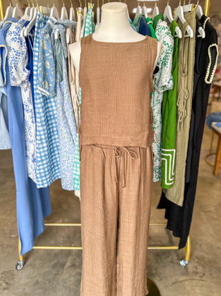 Mocha Relaxed Linen Pants