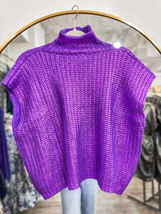 Purple Radiant Luxe Metallic Mock Neck Sweater Vest