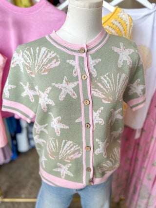 Sage Salty Coast Button-Up Sweater Top