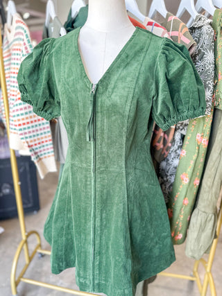 Hunter Green Autumn Ember Zip Mini Dress
