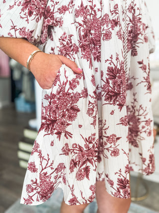 Burgundy Autumn Garden Mini Dress