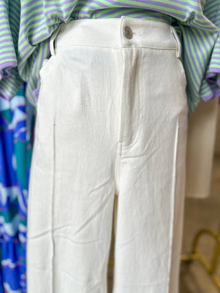 Off White Polished & Pleated Cropped Wide Leg Denim Jeans