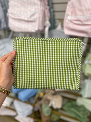 TRVL Moss Gingham Large Roadie Zip Pouch