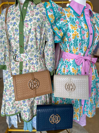 Woven Almond Cecillia Circle Logo Handbag | Caroline Hill