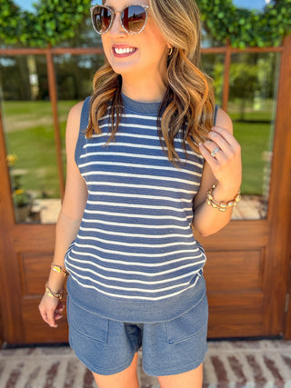 Denim Blue Slow Mornings Stripe Set
