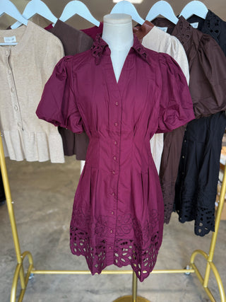Wine Millie Cutwork Mini Dress