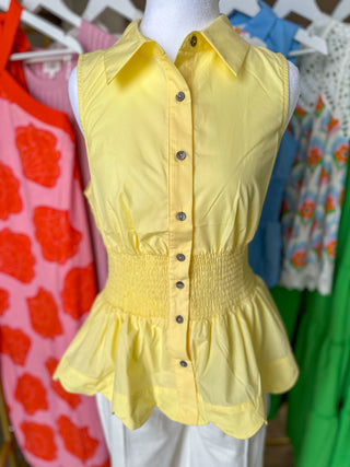 Yellow Sweet Scalloped Peplum Top