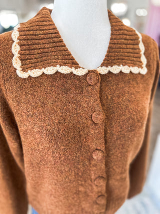Chestnut Girly Scalloped Cardigan Sweater