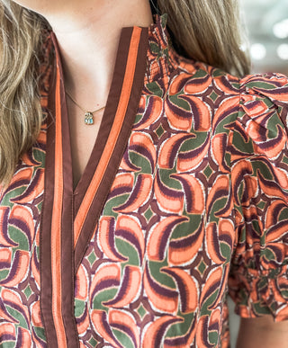 Autumn Mosaic Puff Sleeve Top
