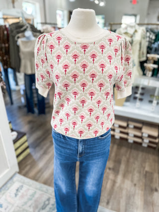Vintage Floral Puff Sleeve Sweater
