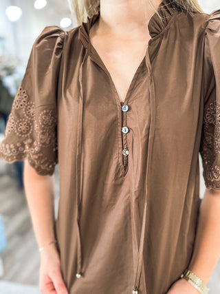The Brown Claire Eyelet Trim Blouse
