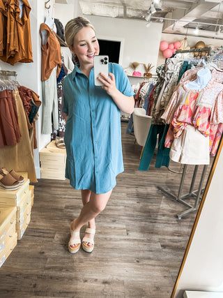 Teal Green Airflow Simple to Style Button Down Dress