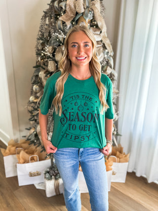 Green Tis The Season to Get Tipsy Graphic Tee