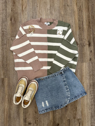 Italian Nights Striped Color Block Long Sleeve Sweater