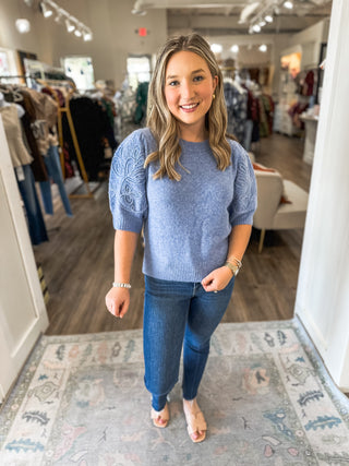 Blue Textured Threads Sweater Top