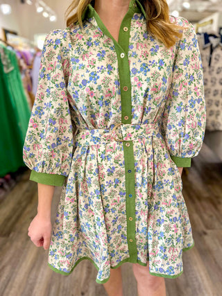 Sage Floral Made for Everything Belted Mini Dress