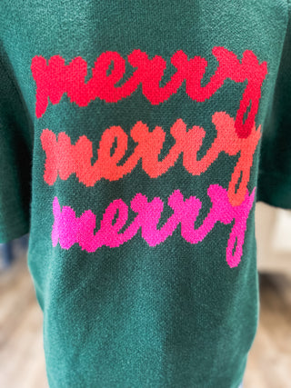 Green Merry Times Three Short Sleeve Sweater