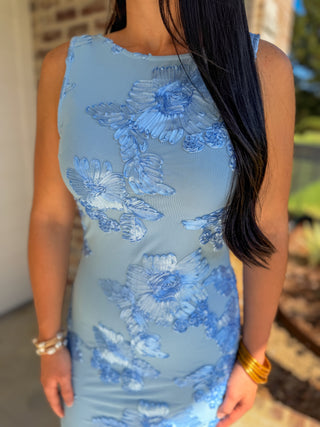 The Something Blue 3D Floral Midi Dress