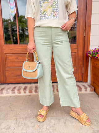 Mint Seaside Stroll Crop Wide Leg Jeans