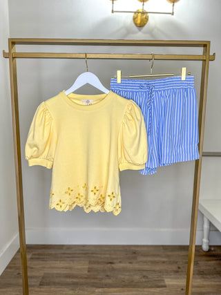 Lemon Ready for the Sun Eyelet Detail Shortsleeve Blouse