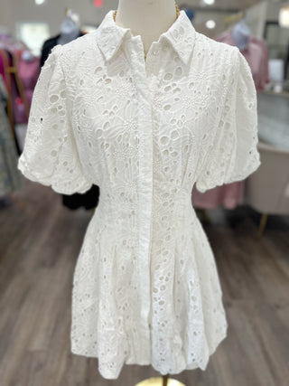 White Sweet Magnolia Lace Bubble Mini Dress