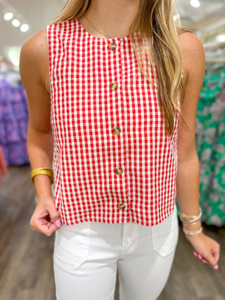 Red Summer Staple Gingham Tank