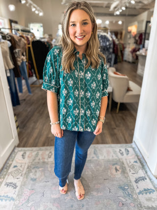 Hunter Green Mulberry Manor Short Sleeve Top