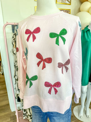 Perfect For the Party Bow Sequin Sweatshirt