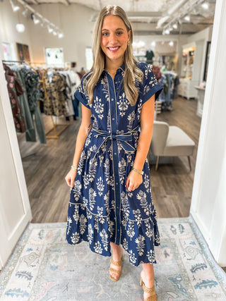 Navy Wildflower Walk Midi Dress